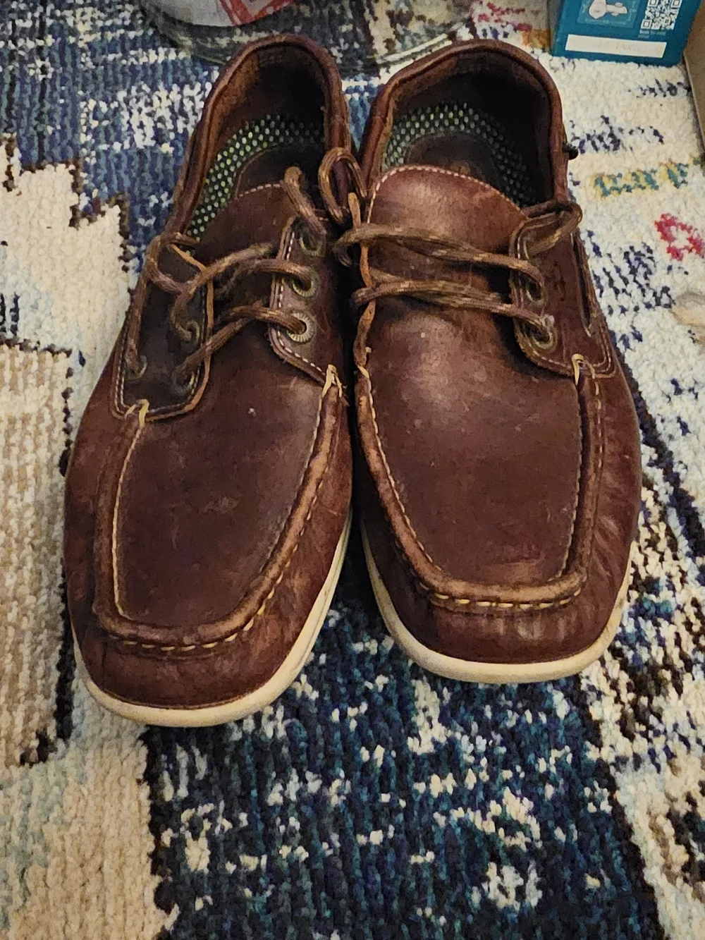 SAS Brown Leather Lace-Up Boat Shoes with White Soles